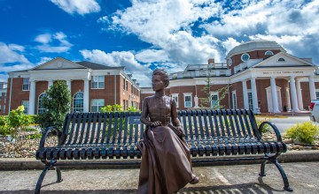 A statue of Marie Curie on the campus at Cumberlands. 